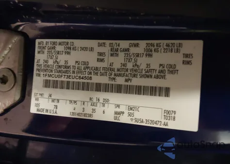 2014 Ford Escape S из США, поврежденный, VIN 1FMCU0F73EUC64508